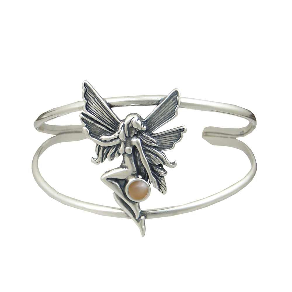Sterling Silver Fairy Cuff Bracelet With Peach Moonstone